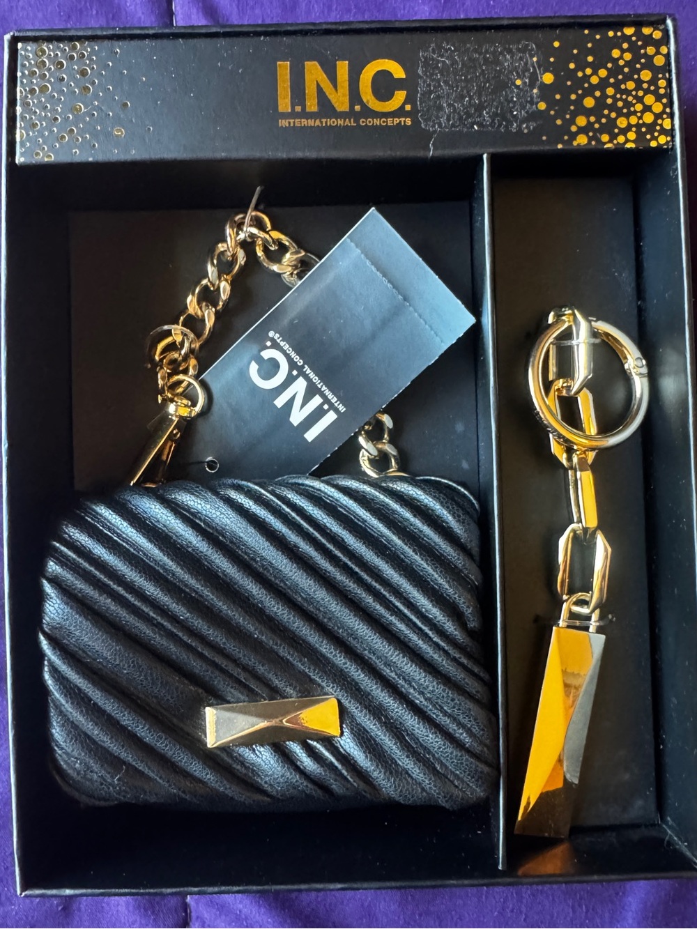 I.N.C. International Concepts Black Quilted Mini bag with Gold Chain NWT